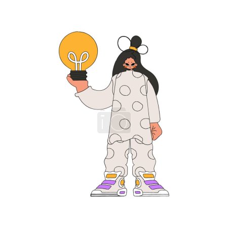 Téléchargez les illustrations : Stylish woman holding a light bulb. Idea theme. - en licence libre de droit