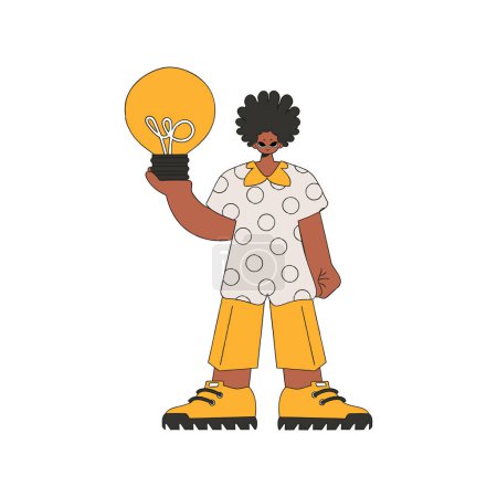 Téléchargez les illustrations : Stylish man holding a light bulb. Idea theme. - en licence libre de droit