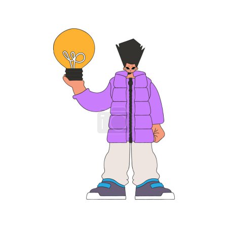 Téléchargez les illustrations : Stylish man holding a light bulb in his hands. Idea theme. - en licence libre de droit