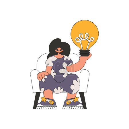 Téléchargez les illustrations : An attractive woman holds a light bulb in her hands. Idea theme. - en licence libre de droit