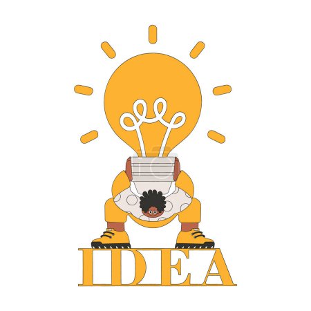 Téléchargez les illustrations : Funny illustration on the theme of the idea. A man is holding a heavy large light bulb. - en licence libre de droit