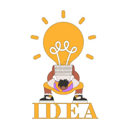 Téléchargez les illustrations : Funny illustration on the theme of the idea. A man is holding a heavy large light bulb. - en licence libre de droit