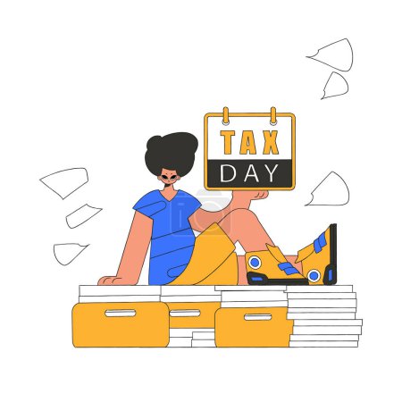 Téléchargez les illustrations : Trendy man holds a calendal in his hand. TAX day. The topic of paying taxes. - en licence libre de droit