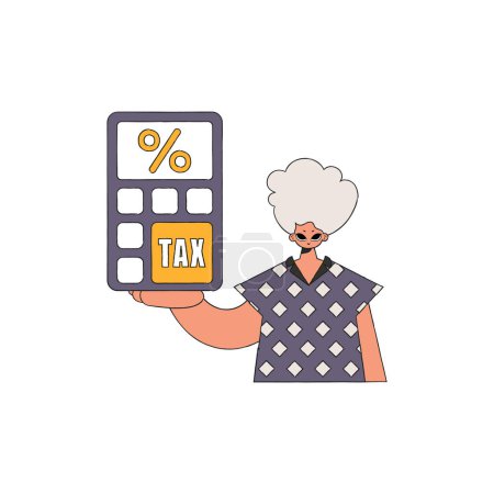 Téléchargez les illustrations : A cultured man holds a calculator in his hand. Tax payment theme. - en licence libre de droit