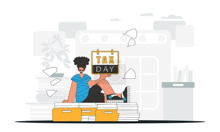 Téléchargez les illustrations : A graceful man holds a calendar in his hand. TAX day. An illustration demonstrating the correct payment of taxes. - en licence libre de droit