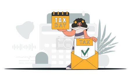 Téléchargez les illustrations : Gorgeous girl holds a calendal in her hand. TAX day. An illustration demonstrating the correct payment of taxes. - en licence libre de droit