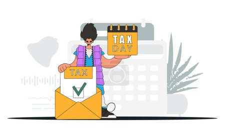 Téléchargez les illustrations : A cultured man holds a calendal in his hand. TAX day. An illustration demonstrating the importance of paying taxes for economic development. - en licence libre de droit