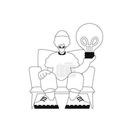 Illustration for Man holding lightbulb, concept of ideas. Linear vector illustration. - Royalty Free Image