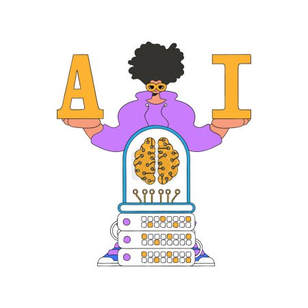 Illustration for An illustration of a man holding the letters A and I, representing artificial intelligence. - Royalty Free Image