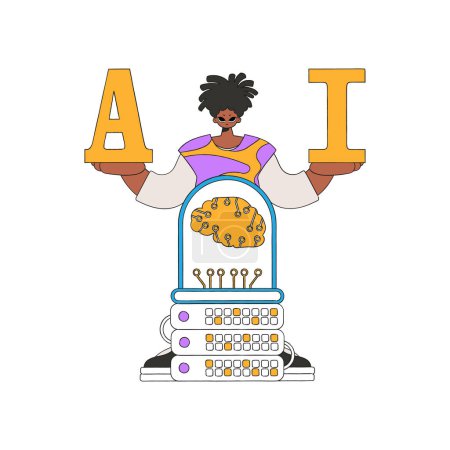 Illustration pour Illustration d'un homme tenant des lettres A et I en relation avec le thème de l'intelligence artificielle. - image libre de droit