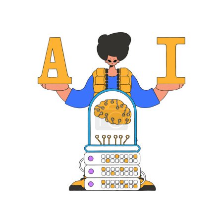 Illustration for Man holding A and I letters, AIthemed vector illustration. - Royalty Free Image