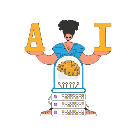 Illustration for A person holding A and I letters in their hands, with AI theme, vector design. - Royalty Free Image