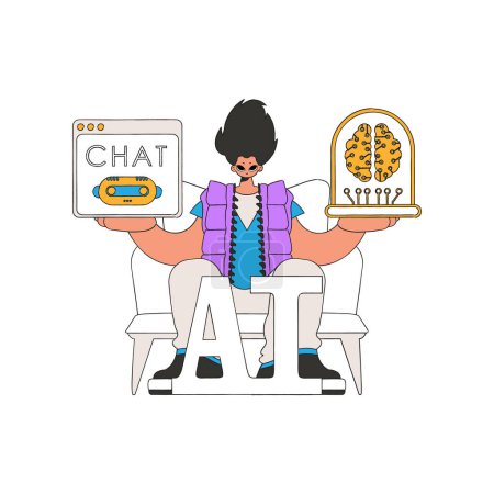 Illustration for Guy speaking to an AI machine, illustrated in vector art. - Royalty Free Image