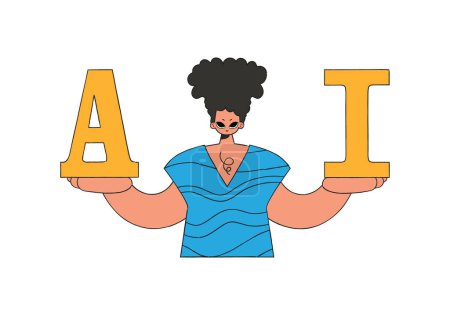 Téléchargez les illustrations : Illustration d'un homme tenant les lettres A et I, symbolisant l'intelligence artificielle. - en licence libre de droit