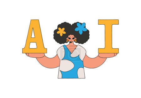 Téléchargez les illustrations : Illustration d'une femme tenant A et I dans un style vectoriel, représentant un thème AI. - en licence libre de droit
