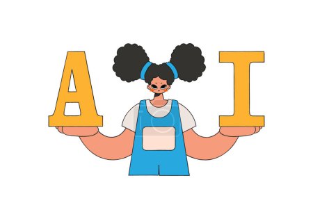 Illustration pour Illustration d'une femme saisissant les lettres "A" et "I", véhiculant l'idée d'intelligence artificielle. - image libre de droit