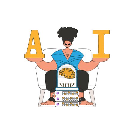 Téléchargez les illustrations : Illustration d'un homme tenant les lettres A et I, symbolisant l'intelligence artificielle. - en licence libre de droit