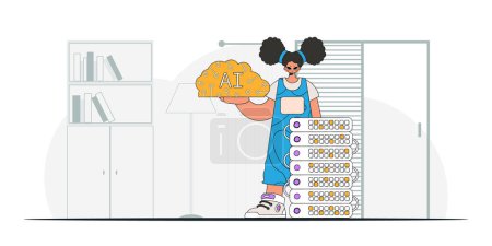 Illustration for Girl with AI brain, stylishly drawn in vector illustration. - Royalty Free Image