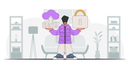 Illustration for Man with cloud and lock, modern vector illustration. - Royalty Free Image