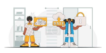 Illustration for Guy and girl make a great team in the IoT industry, modern vector character style. - Royalty Free Image