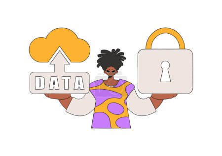 Illustration for Man with cloud and padlocked storage. - Royalty Free Image