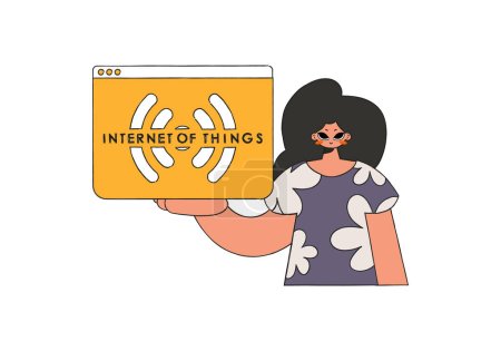 Illustration for The girl is clasping the logo for the Internet of Things. - Royalty Free Image