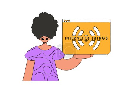 Illustration for He's clutching the symbol for the Internet of Things. - Royalty Free Image