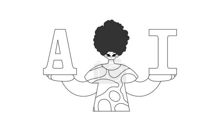 Illustration for He holds the letters AI, embodying artificial intelligence in a linear, vector style design - Royalty Free Image