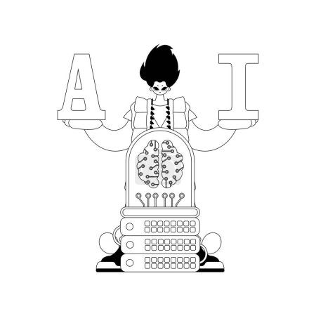 Illustration for AI guy and server illustrated in vector style with an AI theme - Royalty Free Image