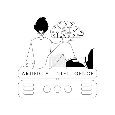 Illustration for Linear vector style depicting an AI guy and server, AI being the theme - Royalty Free Image