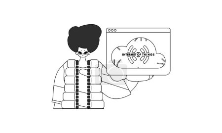 Ilustración de Un individuo que exhibe un logotipo del IOT, en un estilo lineal del vector - Imagen libre de derechos