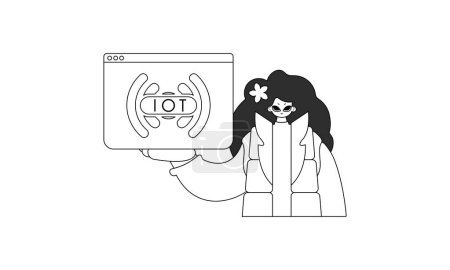 Ilustración de Logotipo de IoT de agarre de chica en ilustración de vector lineal - Imagen libre de derechos