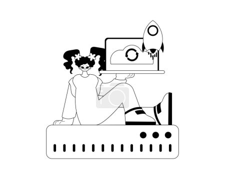 petite amie et serveur. typographie de mémoire nuageuse. illustration de câble noir et lacunaire. Style tendance, Illustration vectorielle