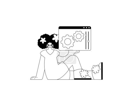 Illustration for The daughter is holding a browser with context and compensate visualize . subscribe subject . bootleg and ashen call class artwork. Trendy style, Vector Illustration - Royalty Free Image