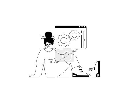 Illustration for The daughter is holding a browser with context and compensate visualize . subscribe subject . bootleg and ashen call class artwork. Trendy style, Vector Illustration - Royalty Free Image