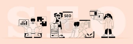 Illustration for A boastfully team that specializes in SEO . trendy typification in a analogue flit. Trendy style, Vector Illustration - Royalty Free Image