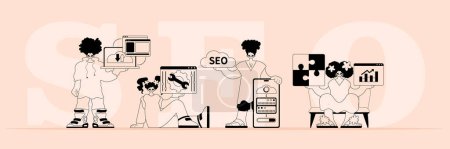 Illustration for A boastfully team that specializes in SEO . trendy typification in a analogue flit. Trendy style, Vector Illustration - Royalty Free Image