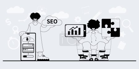 Illustration for A team that specializes in SEO . trendy exemplar in a analogue manner. Trendy style, Vector Illustration - Royalty Free Image