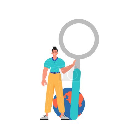 Illustration for The Guy is holding a magnifying glass in his handwriting. Trendy style, Vector Illustration - Royalty Free Image