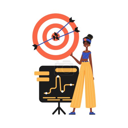 Illustration for The daughter holds in his hand a target with arrow that hit the center. Trendy style, Vector Illustration - Royalty Free Image