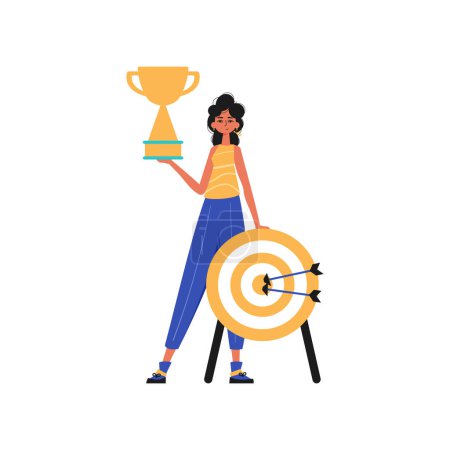 Illustration for The girlfriend holds the achiever 's cup in his handwrite. Trendy style, Vector Illustration - Royalty Free Image