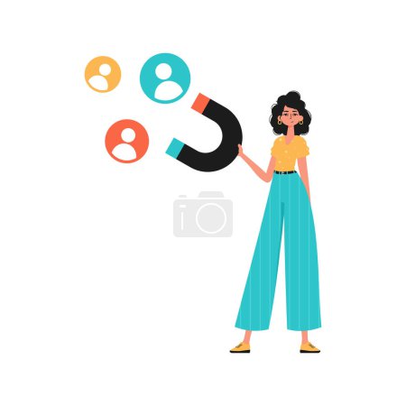 Illustration for The girlfriend holds a draw wag in his die , which attracts count. Trendy style, Vector Illustration - Royalty Free Image