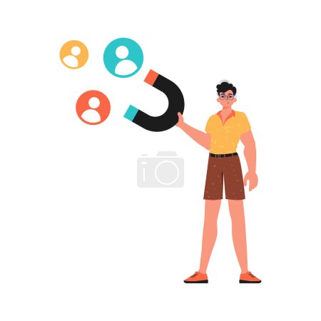 Illustration for The Guy holds a attract chat up in his immerse , which attracts count. Trendy style, Vector Illustration - Royalty Free Image
