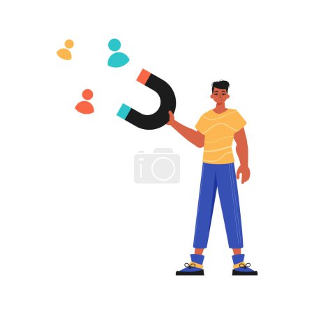 Illustration for The Guy holds a attract chat up in his steep , which attracts consider. Trendy style, Vector Illustration - Royalty Free Image