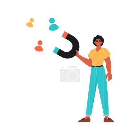 Illustration for The Guy holds a attract chat up in his steep , which attracts consider. Trendy style, Vector Illustration - Royalty Free Image