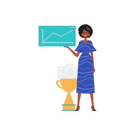 Illustration for The female child holds a chart with cocksure moral push out in his handwrite. Trendy style, Vector Illustration - Royalty Free Image