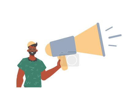 Illustration for The derision is holding a bullhorn in his hand. Trendy style, Vector Illustration - Royalty Free Image