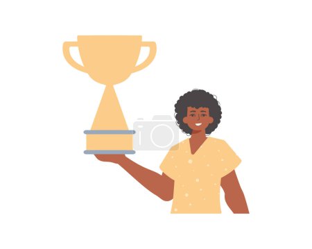 Illustration for The derision holds the achiever 's cup in his template. Trendy style, Vector Illustration - Royalty Free Image