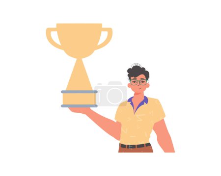 Illustration for The derision holds the achiever 's cup in his template. Trendy style, Vector Illustration - Royalty Free Image