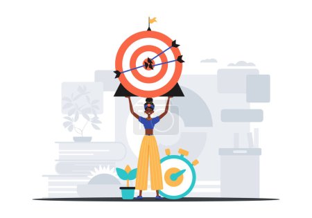 The female child holds in his hired handwrite a count with arrow that hit the boil down . digital commercialize concept. Trendy style, Vector Illustration